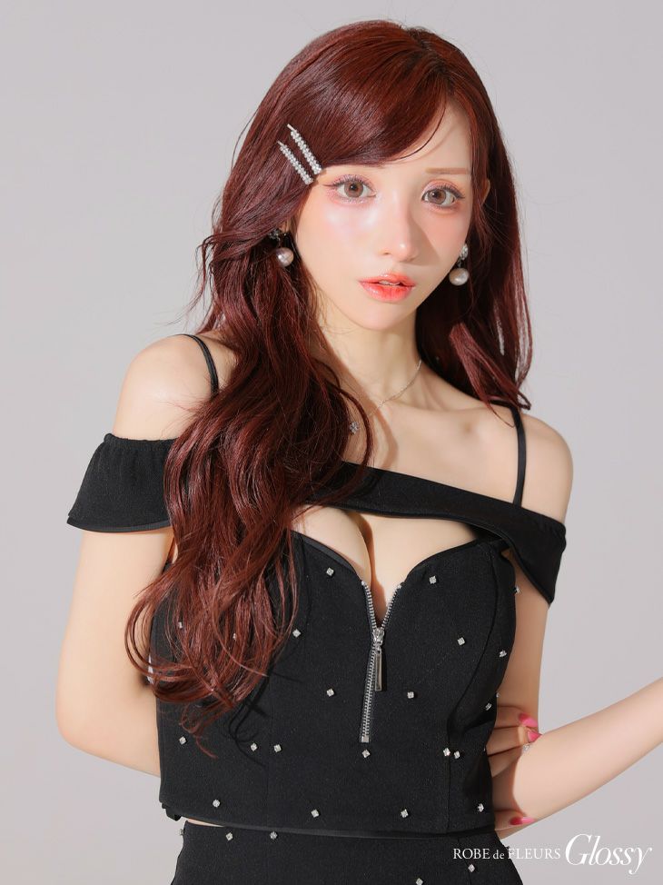 Glossy ローブドフルールグロッシー バストカットセットアップオフショルキャミミニキャバドレス gl4106