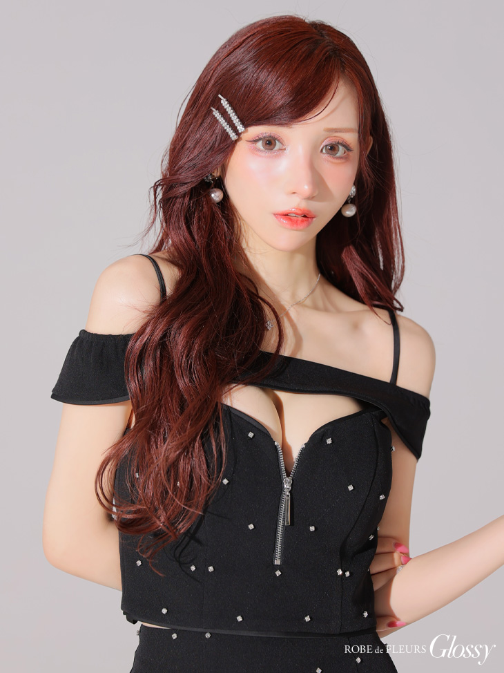 Glossy ローブドフルールグロッシー バストカットセットアップオフショルキャミミニキャバドレス gl4106