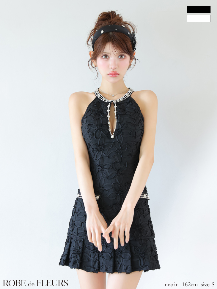 ROBE de FLEURS ローブドフルール フラワージャガードプリーツミニキャバドレス fm4302
