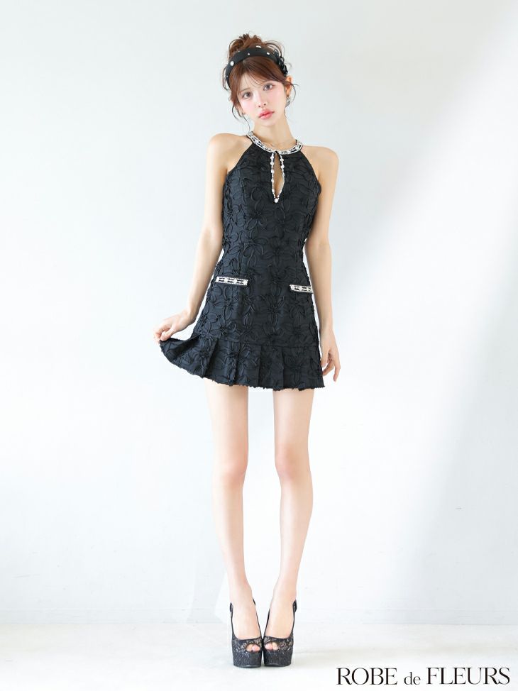 ROBE de FLEURS ローブドフルール フラワージャガードプリーツミニキャバドレス fm4302