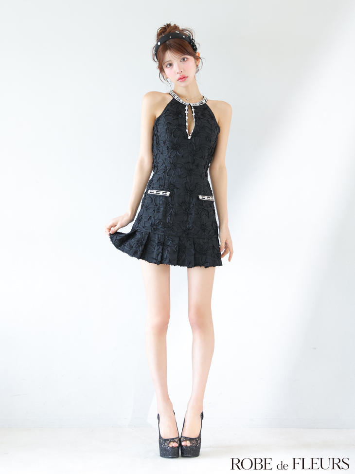 ROBE de FLEURS ローブドフルール フラワージャガードプリーツミニキャバドレス fm4302