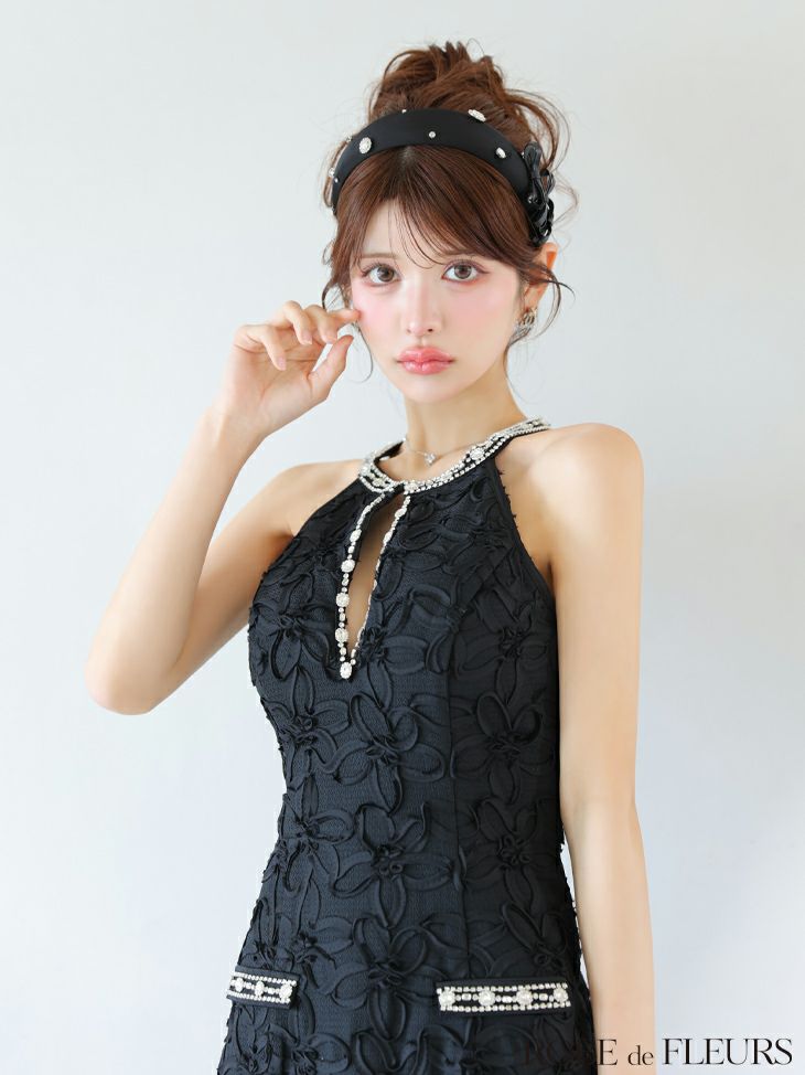 ROBE de FLEURS ローブドフルール フラワージャガードプリーツミニキャバドレス fm4302