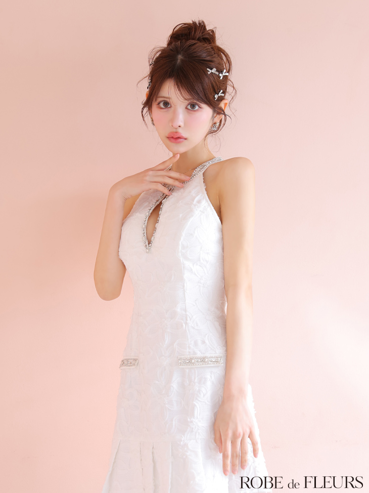 ROBE de FLEURS ローブドフルール フラワージャガードプリーツミニキャバドレス fm4302