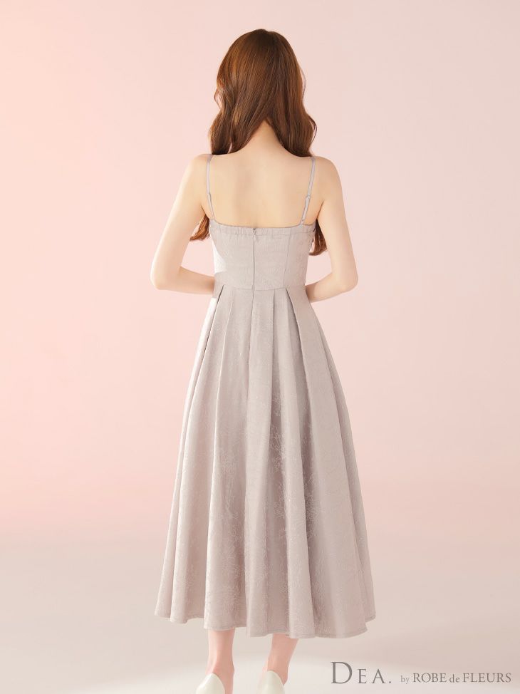 DEA. ディア バイ ローブドフルール ストーンジャガードギャザーフレアロングキャバドレス de3459