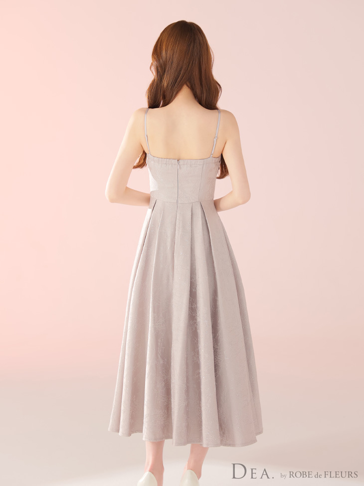 DEA. ディア バイ ローブドフルール ストーンジャガードギャザーフレアロングキャバドレス de3459