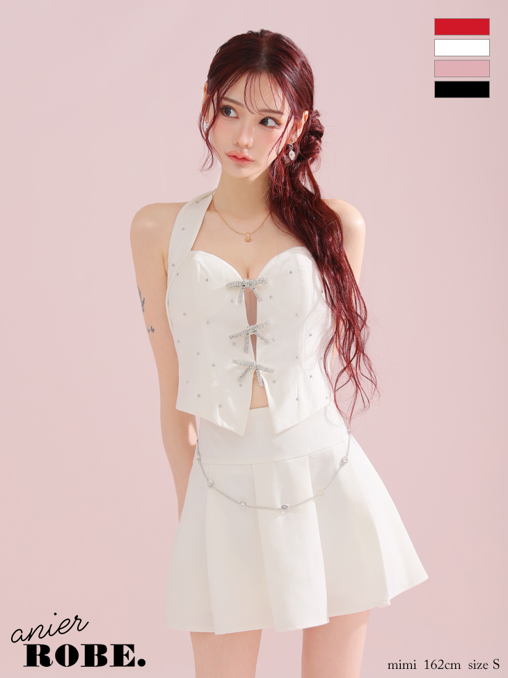 ROBE de FLEURS anier.ROBE ローブドフルール アニエルローブ ブラック Ribbon suede flared setup mini Santa dress リボンスエードセットアップフレアミニドレス【ファーチョーカー取り外し可能】 fm-anier4046-3