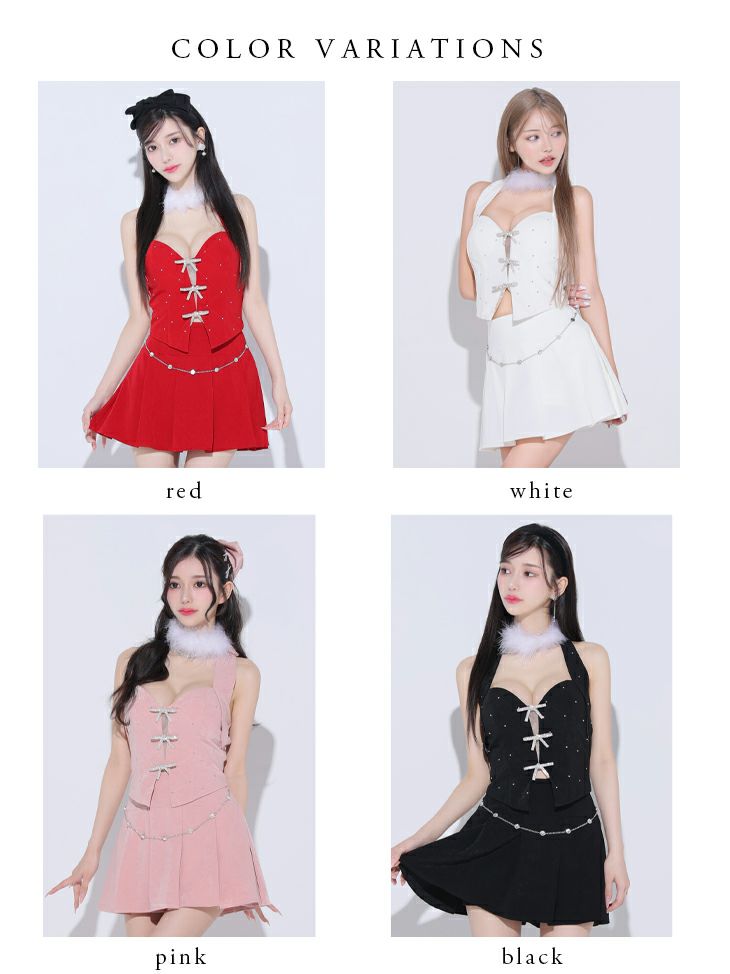 ROBE de FLEURS anier.ROBE ローブドフルール アニエルローブ ブラック Ribbon suede flared setup mini Santa dress リボンスエードセットアップフレアミニドレス【ファーチョーカー取り外し可能】 fm-anier4046-3