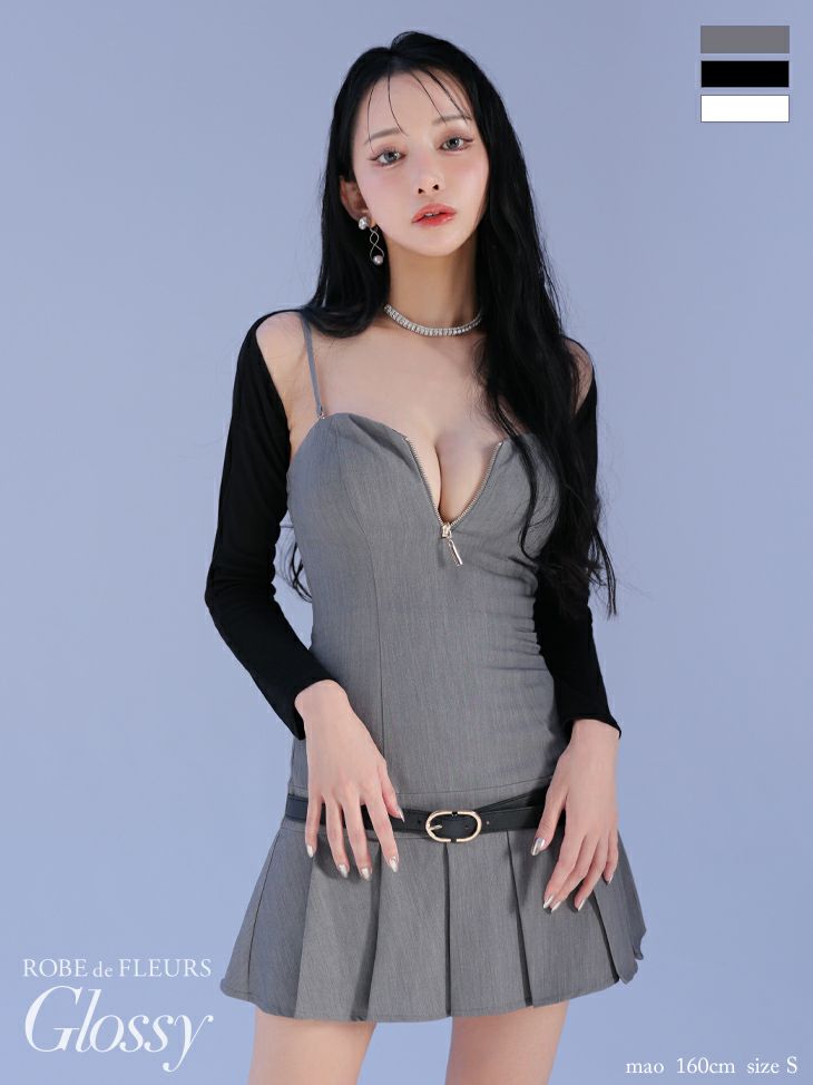 Glossy ローブドフルールグロッシー ローベルトデザインプリーツミニキャバドレス 【ボレロ着脱可能】 gl4208-c