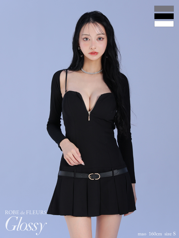 Glossy ローブドフルールグロッシー ローベルトデザインプリーツミニキャバドレス 【ボレロ着脱可能】 gl4208-c