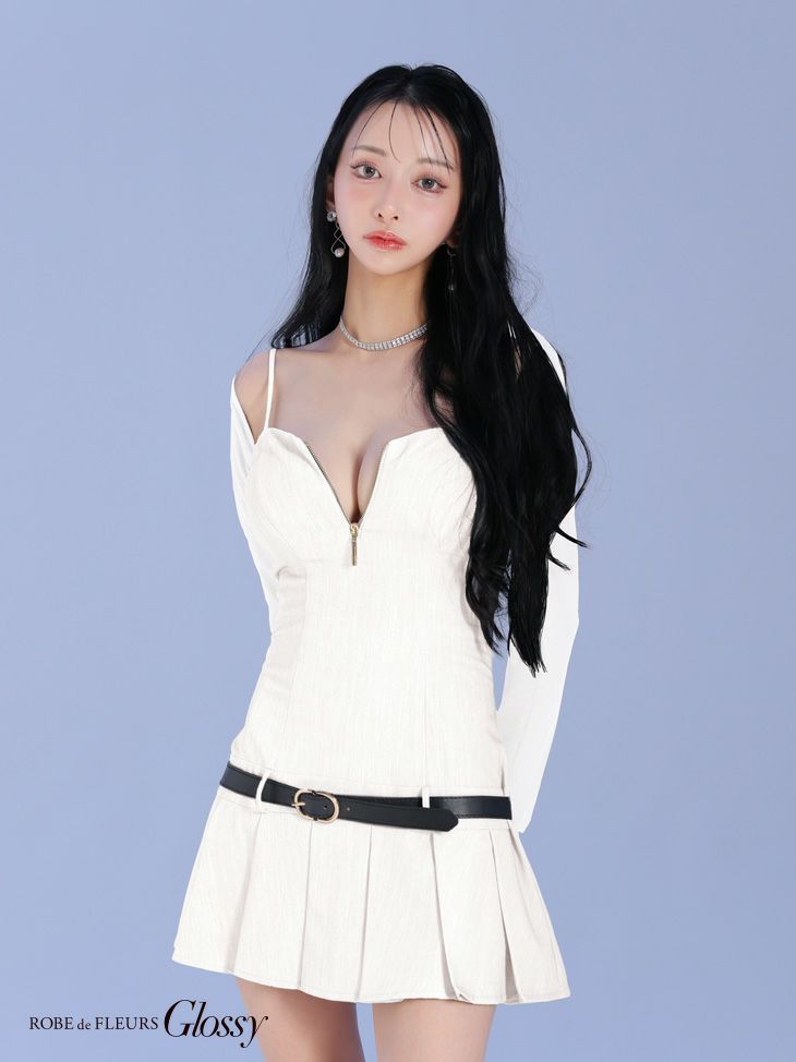 Glossy ローブドフルールグロッシー ローベルトデザインプリーツミニキャバドレス 【ボレロ着脱可能】 gl4208-c