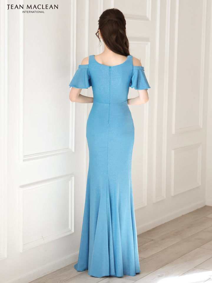 JEAN MACLEAN ジャンマクレーン ワンカラー/オープンショルダー/フリルスリーブ/ラメニット/スリット入り/ロングドレス ja51841-c