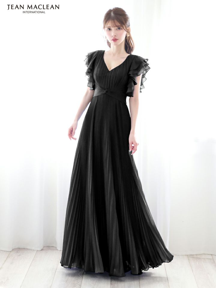 JEAN MACLEAN ジャンマクレーン ワンカラー/シンプル/シフォン/フレンチスリーブ/プリーツ/ロングドレス ja51842-c