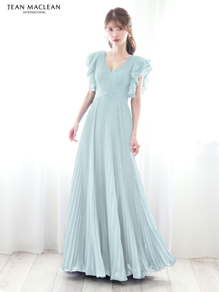 JEAN MACLEAN ジャンマクレーン ワンカラー/シンプル/シフォン/フレンチスリーブ/プリーツ/ロングドレス ja51842-c