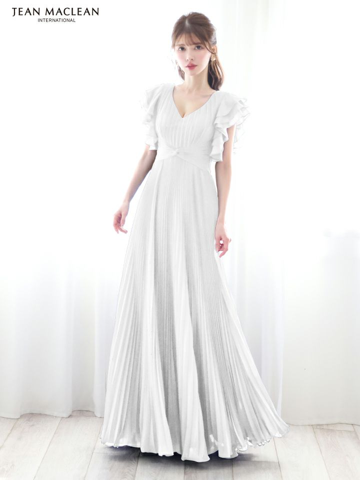 JEAN MACLEAN ジャンマクレーン ワンカラー/シンプル/シフォン/フレンチスリーブ/プリーツ/ロングドレス ja51842-c