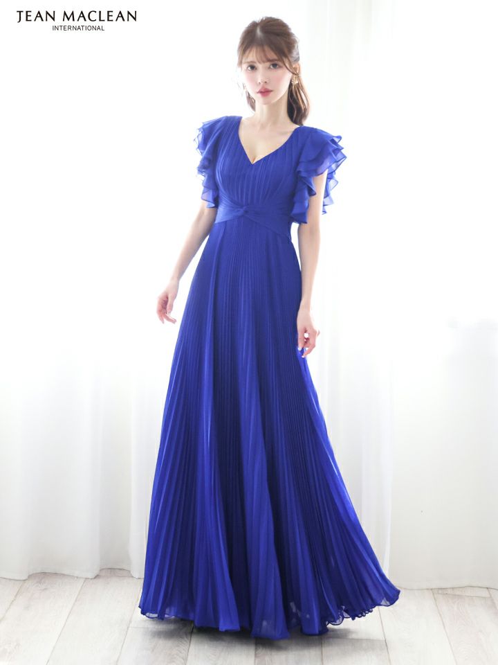 JEAN MACLEAN ジャンマクレーン ワンカラー/シンプル/シフォン/フレンチスリーブ/プリーツ/ロングドレス ja51842-c