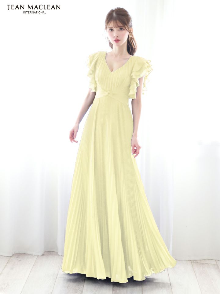 JEAN MACLEAN ジャンマクレーン ワンカラー/シンプル/シフォン/フレンチスリーブ/プリーツ/ロングドレス ja51842-c
