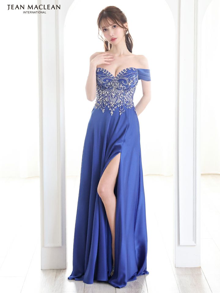 JEAN MACLEAN ジャンマクレーン サテン/オフショル/ビジュー/Aライン/スリット入り/ロングドレス ja51843-c