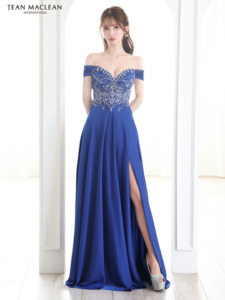 JEAN MACLEAN ジャンマクレーン サテン/オフショル/ビジュー/Aライン/スリット入り/ロングドレス ja51843-c