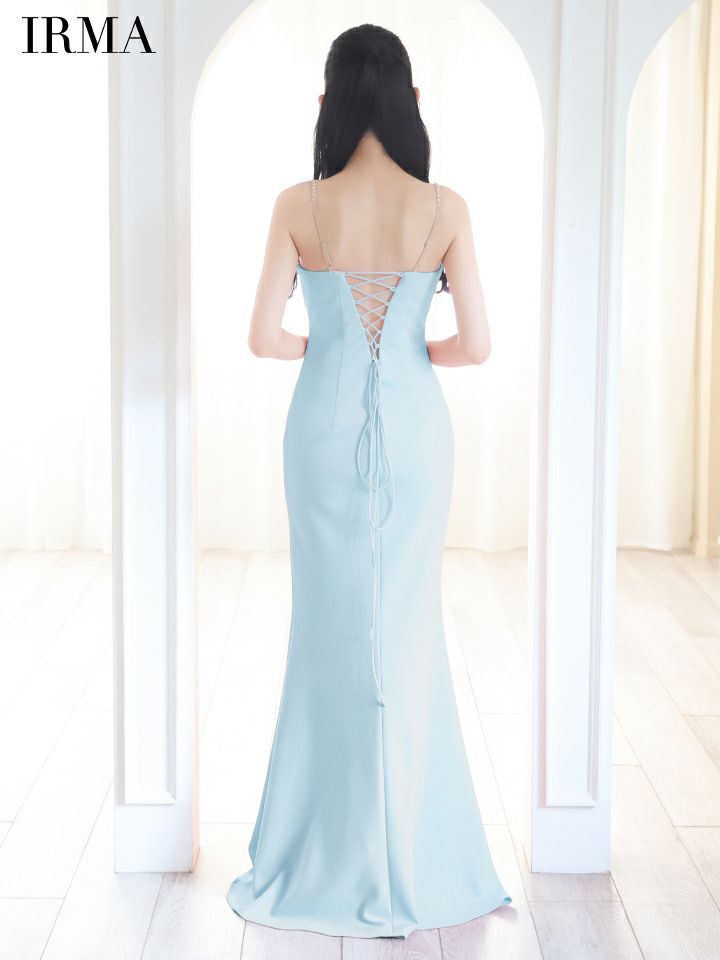 IRMA イルマ Vカット/ビジュー/メッシュ/スリット入り/タイト ロングドレス ir51837-c