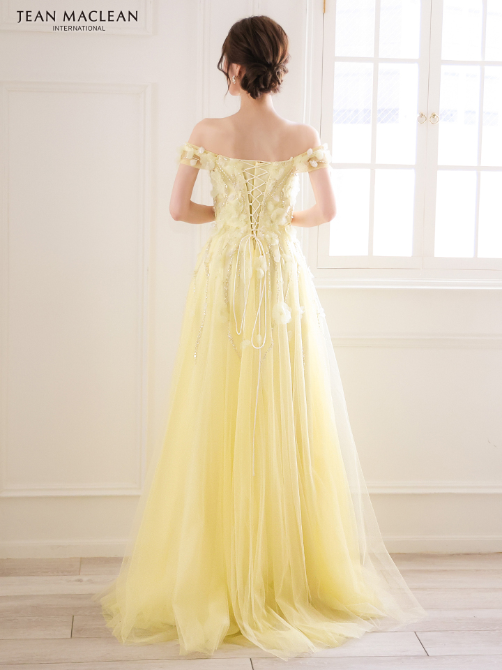 JEAN MACLEAN ジャンマクレーン ショルダ立体フラワーモチーフ/ビジュー/オフショル/スリット入り/姫/ロングドレス ja51844-c