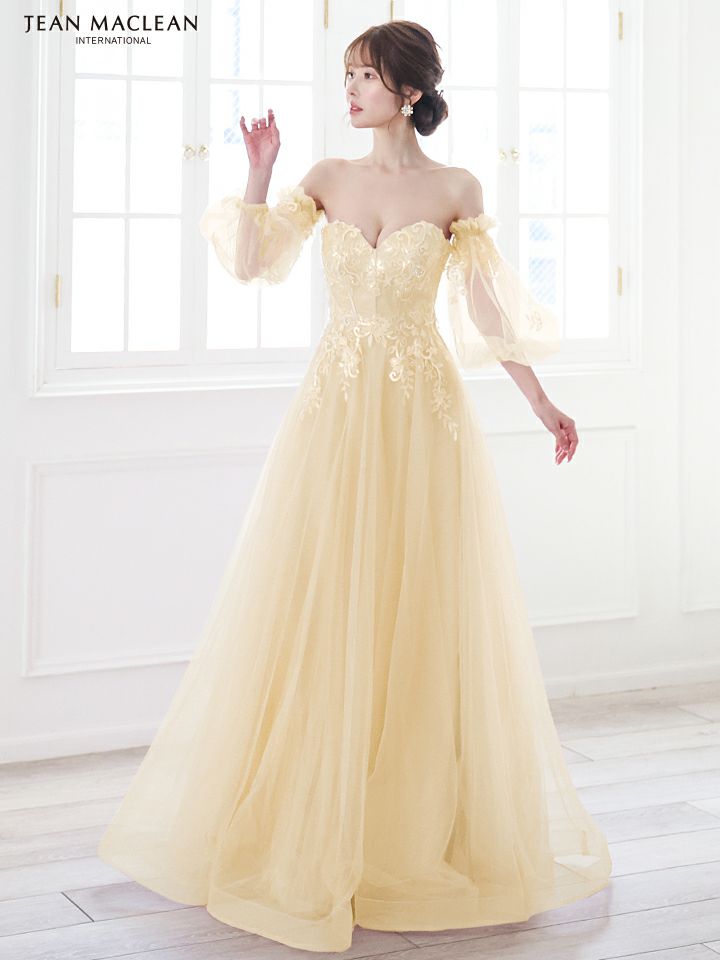 JEAN MACLEAN ジャンマクレーン ワンカラー/オーロラスパンコール/パフスリーブ/オフショル/姫/ロングドレス 【袖取り外し可能】 ja51847-c