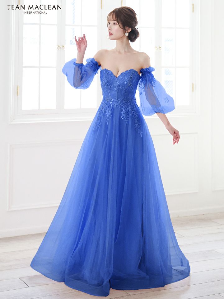 JEAN MACLEAN ジャンマクレーン ワンカラー/オーロラスパンコール/パフスリーブ/オフショル/姫/ロングドレス 【袖取り外し可能】 ja51847-c