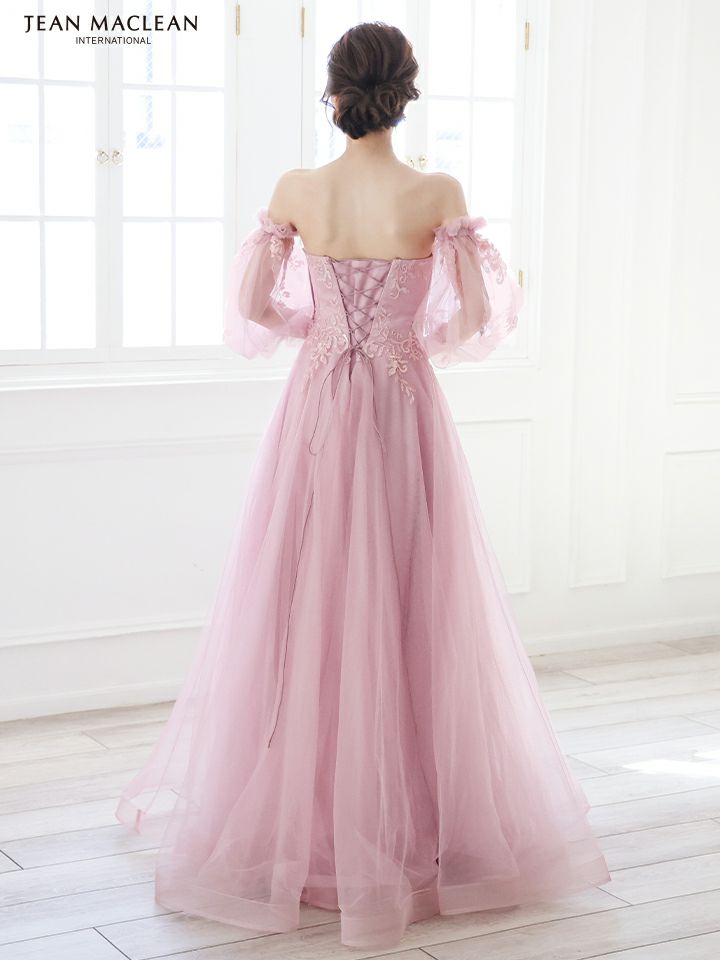 JEAN MACLEAN ジャンマクレーン ワンカラー/オーロラスパンコール/パフスリーブ/オフショル/姫/ロングドレス 【袖取り外し可能】 ja51847-c