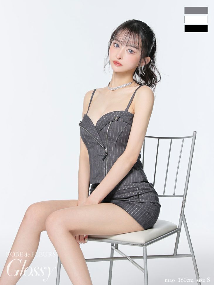 Glossy ローブドフルールグロッシー ストライプジップデザインタイトミニキャバドレス gl3928