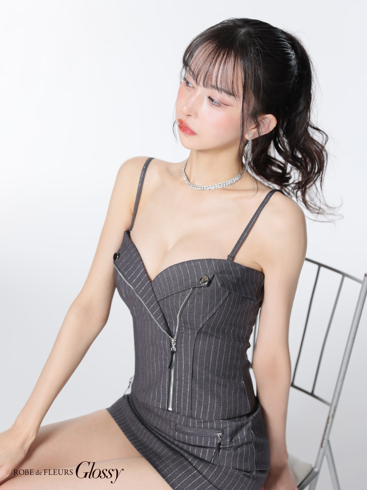 Glossy ローブドフルールグロッシー ストライプジップデザインタイトミニキャバドレス gl3928