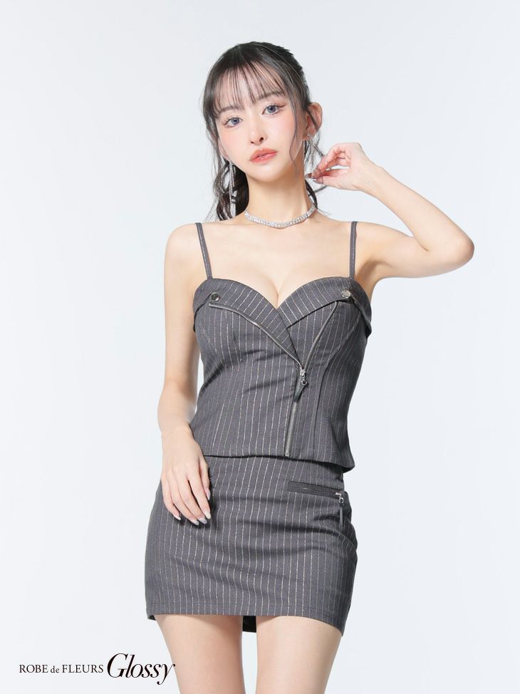 Glossy ローブドフルールグロッシー ストライプジップデザインタイトミニキャバドレス gl3928
