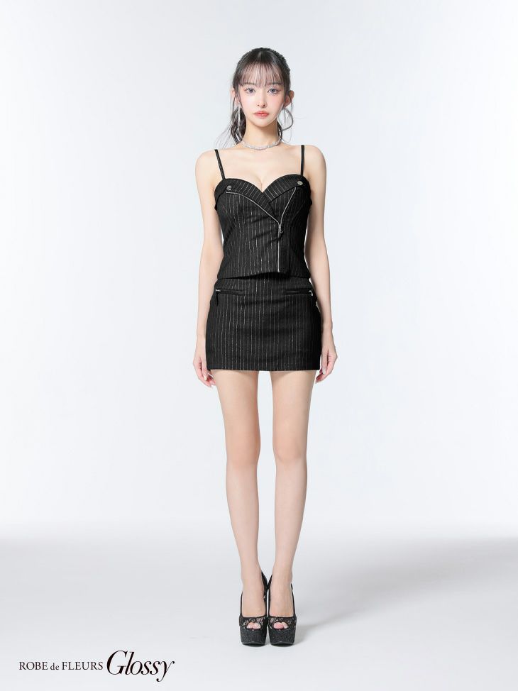 Glossy ローブドフルールグロッシー ストライプジップデザインタイトミニキャバドレス gl3928