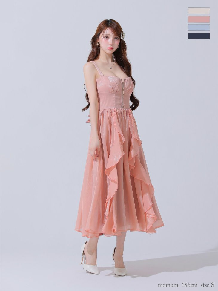 ミニドレス > 丈長めミニドレス > DEA. ディア バイ ローブドフルール ギンガムチェックオーガンジーフレアロングキャバドレス de3927