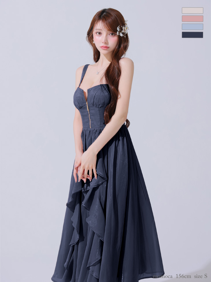 ミニドレス > 丈長めミニドレス > DEA. ディア バイ ローブドフルール ギンガムチェックオーガンジーフレアロングキャバドレス de3927