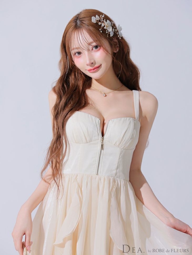 ミニドレス > 丈長めミニドレス > DEA. ディア バイ ローブドフルール ギンガムチェックオーガンジーフレアロングキャバドレス de3927