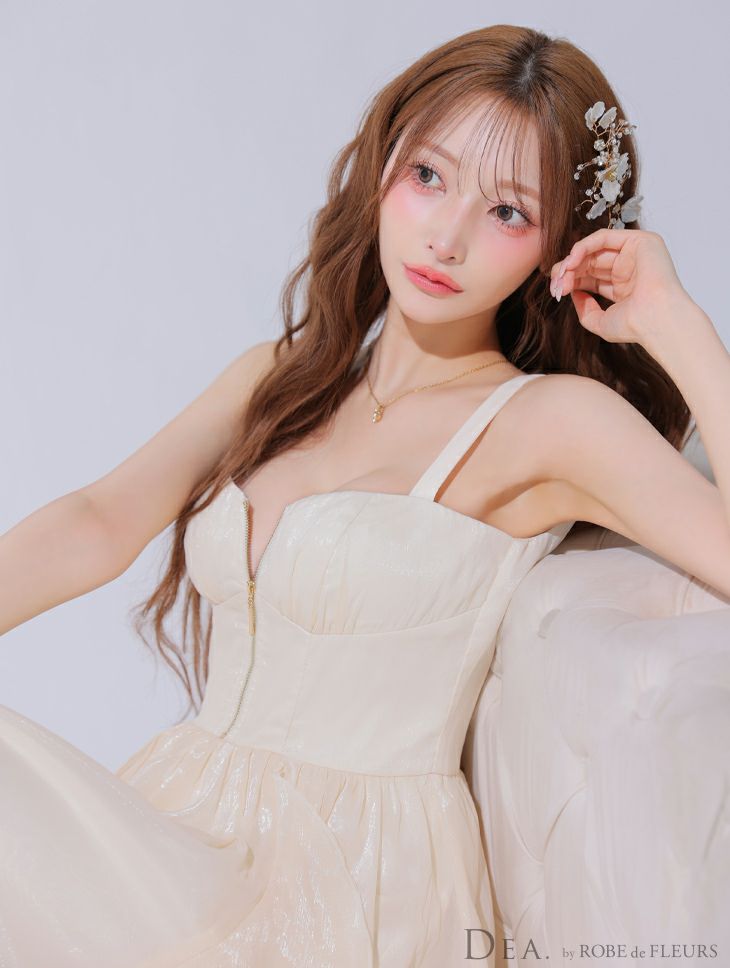 ミニドレス > 丈長めミニドレス > DEA. ディア バイ ローブドフルール ギンガムチェックオーガンジーフレアロングキャバドレス de3927