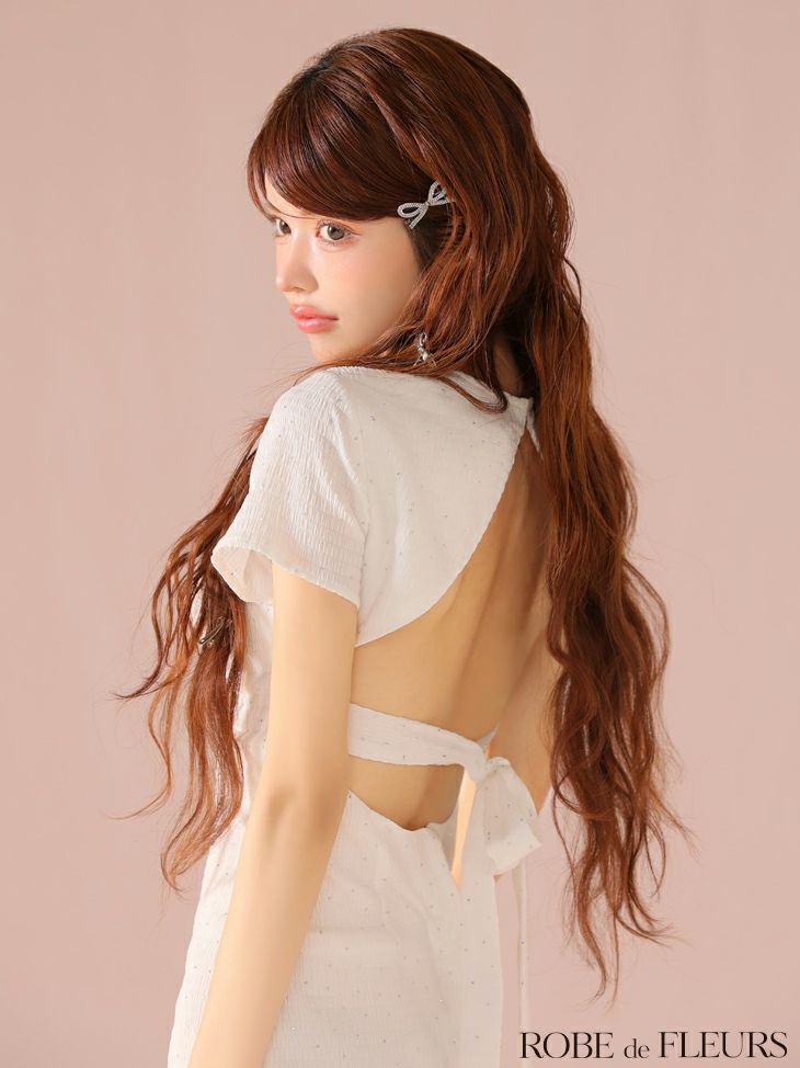 ROBE de FLEURS ローブドフルール カットデザインビジューワッフルリボンミニキャバドレス fm3294
