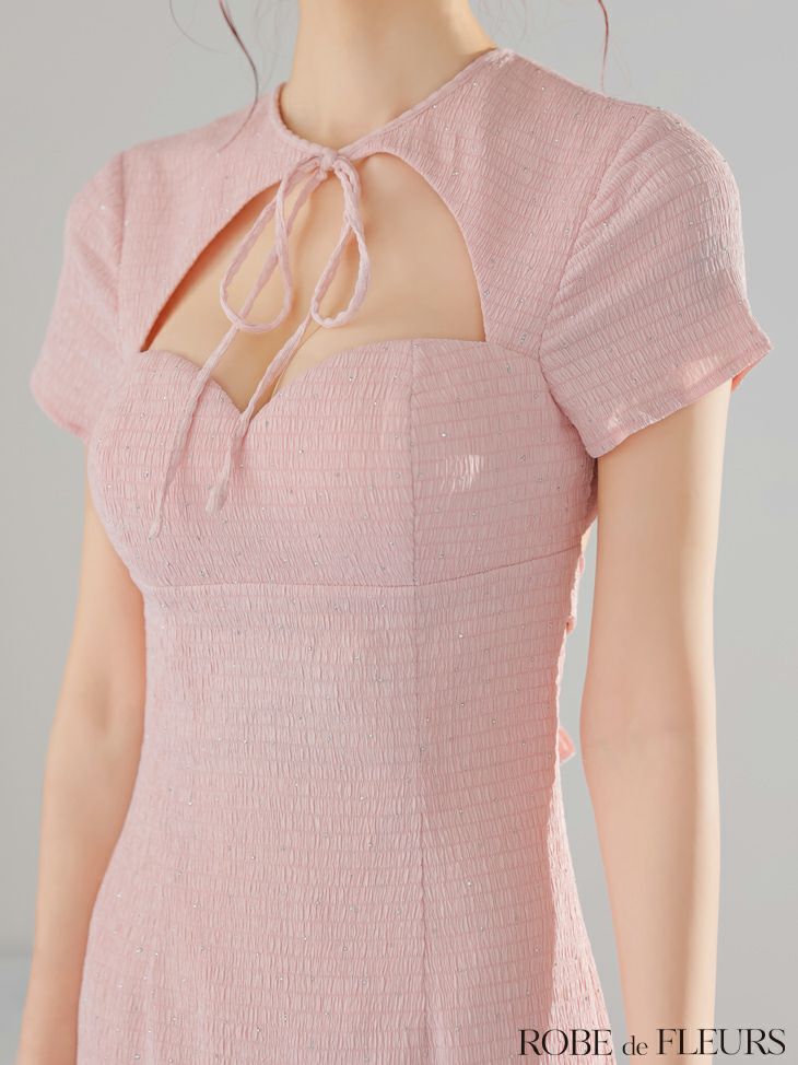 ROBE de FLEURS ローブドフルール カットデザインビジューワッフルリボンミニキャバドレス fm3294