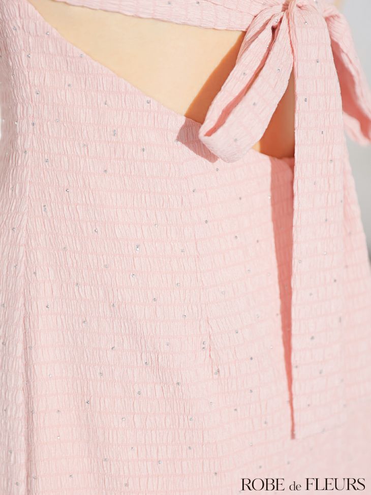 ROBE de FLEURS ローブドフルール カットデザインビジューワッフルリボンミニキャバドレス fm3294