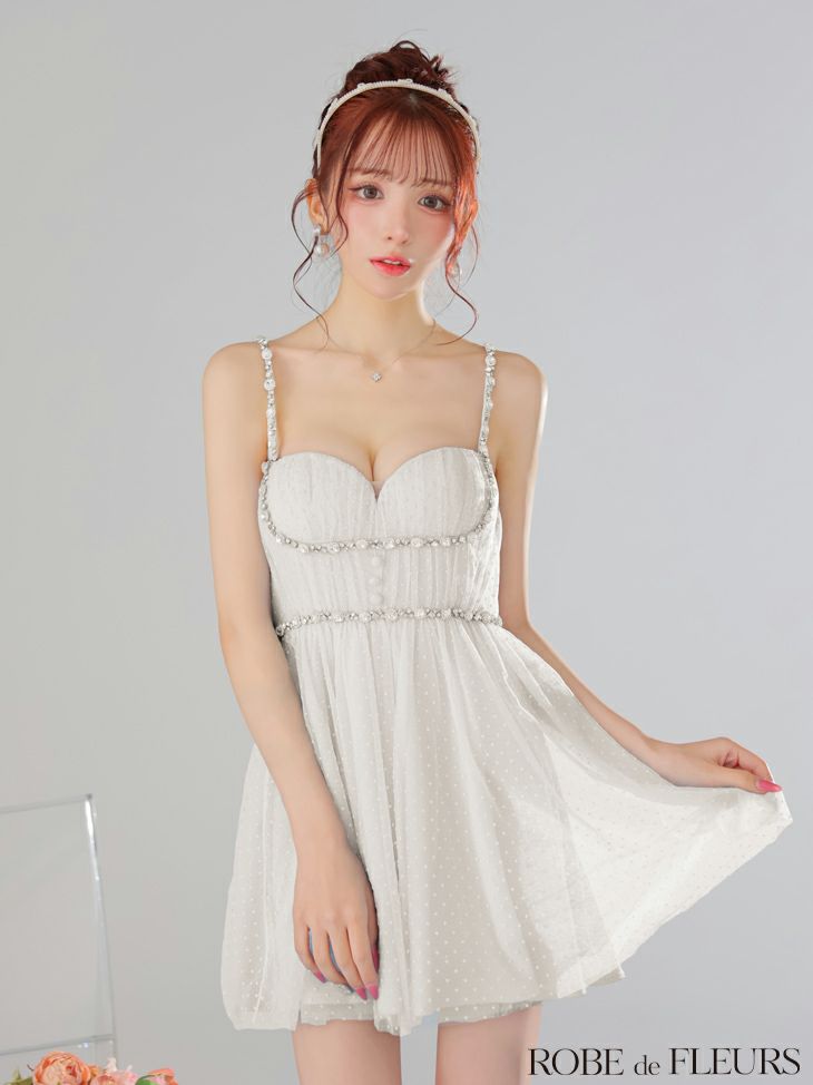 ROBE de FLEURS ローブドフルール ドットチュールビジューフレアミニキャバドレス fm3297