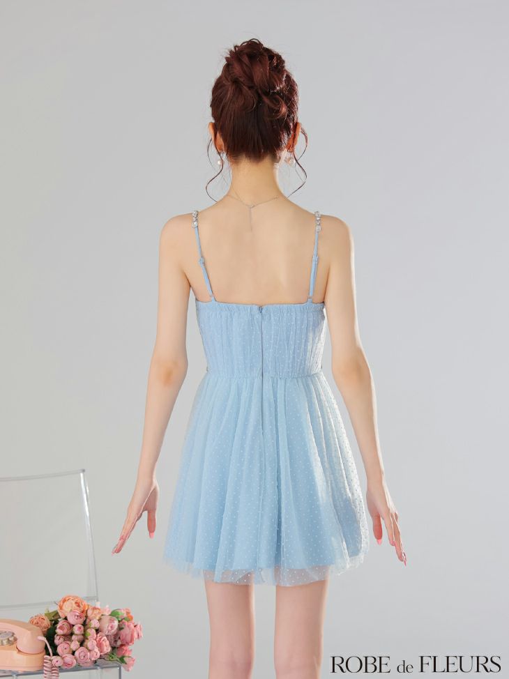 ROBE de FLEURS ローブドフルール ドットチュールビジューフレアミニキャバドレス fm3297