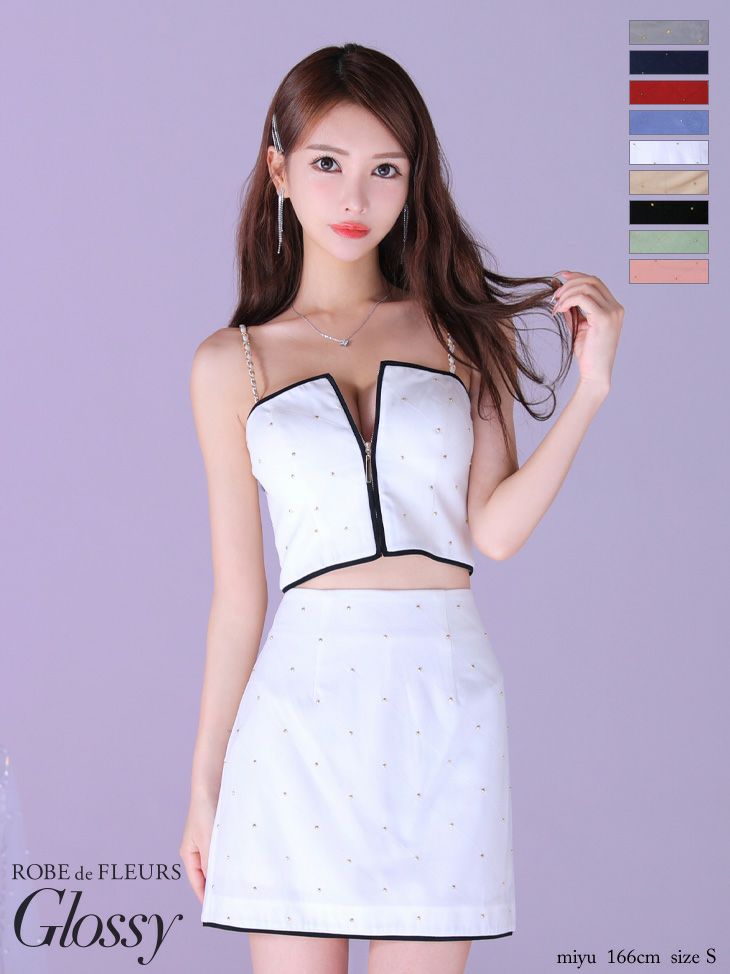Glossy ローブドフルールグロッシー スタッズ×キルティングセットアップキャミドレス gl2896