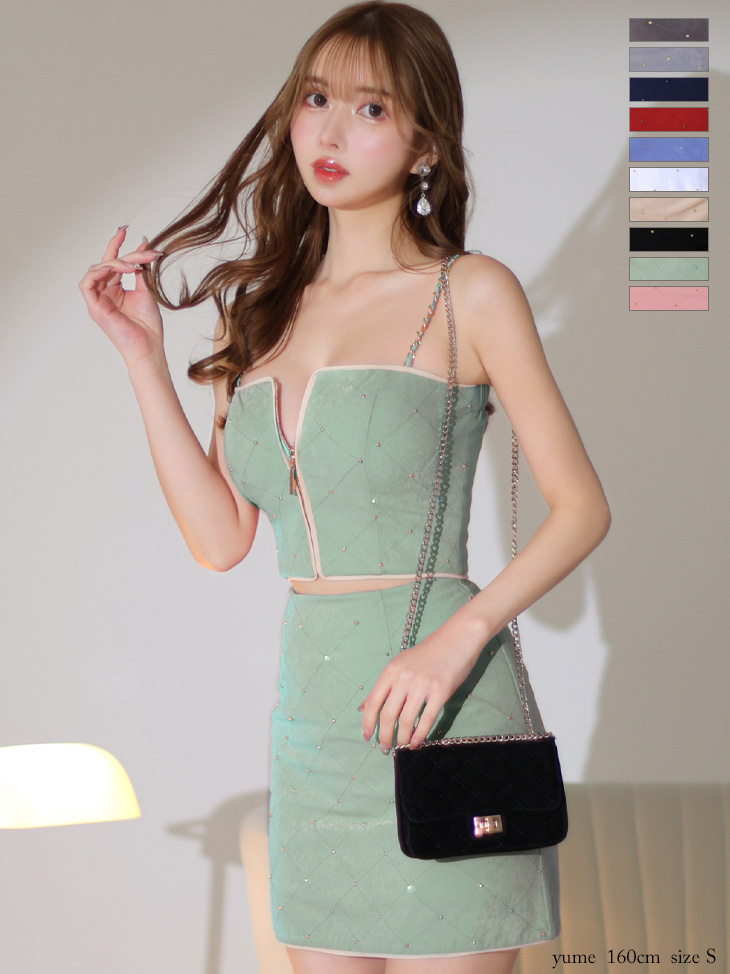 Glossy ローブドフルールグロッシー スタッズ×キルティングセットアップキャミドレス gl2896