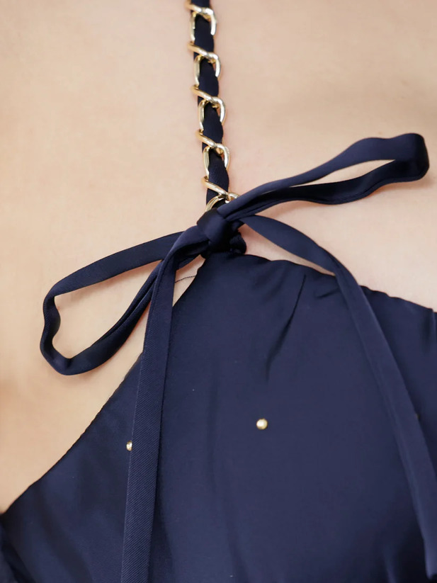 AngelR エンジェルアール ホルターネックバストサテンチェーンビジューリボンタイトマイクロミニドレス ar25322-ks