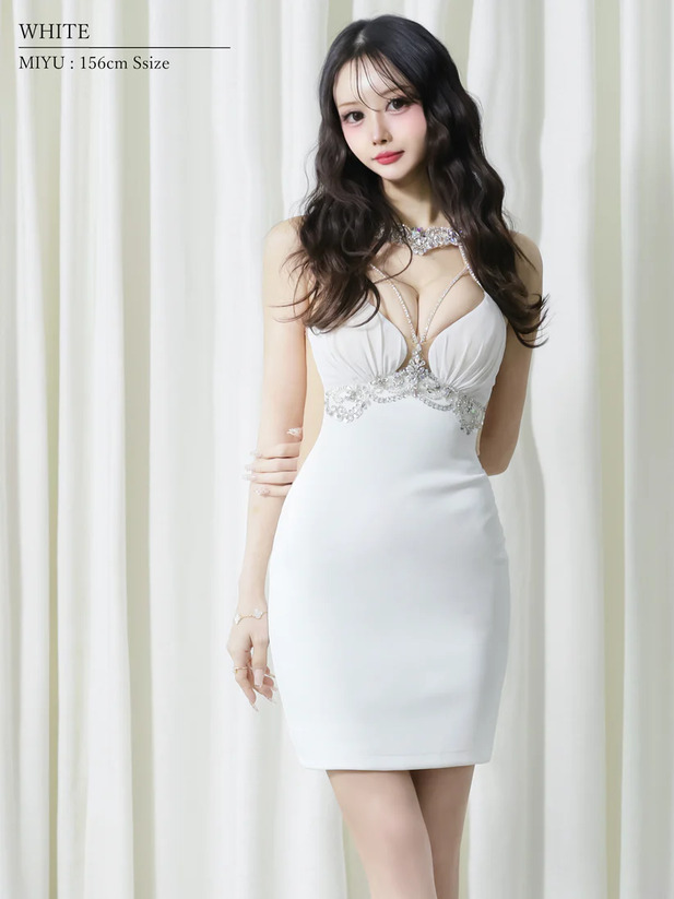 AngelR エンジェルアール ホルターネックビジューメッシュタイトミニドレス ar25327