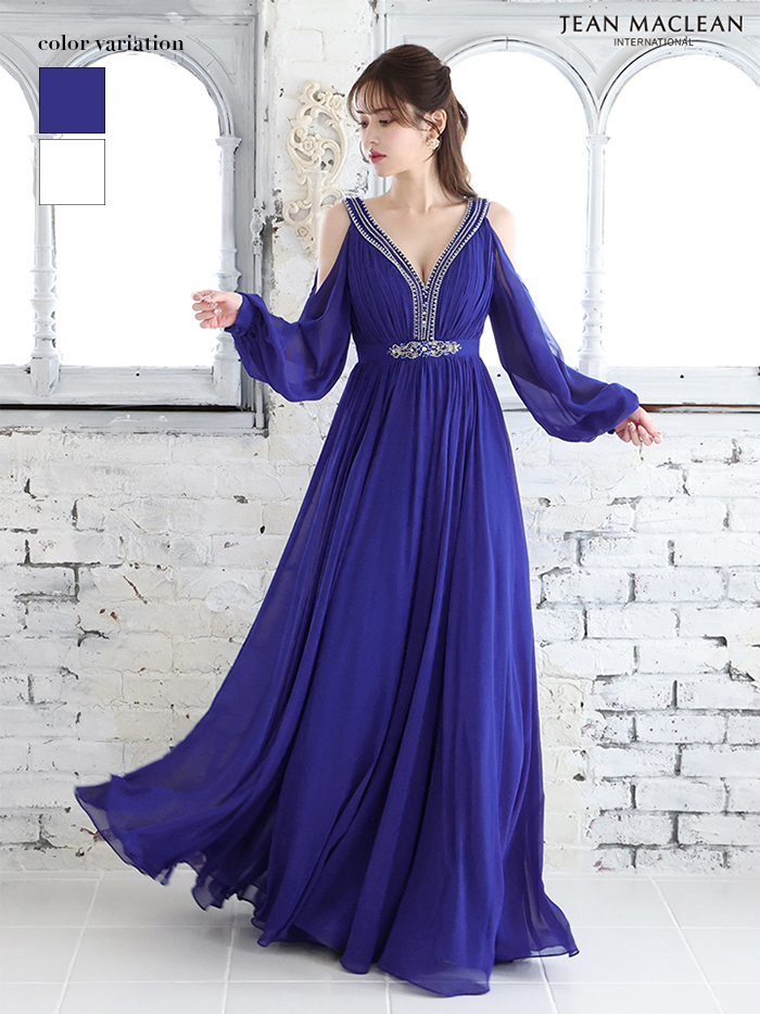 JEAN MACLEAN ジャンマクレーン ロングスリーブ/オープンショルダー/シフォン/プリーツ/ロングドレス ja51764