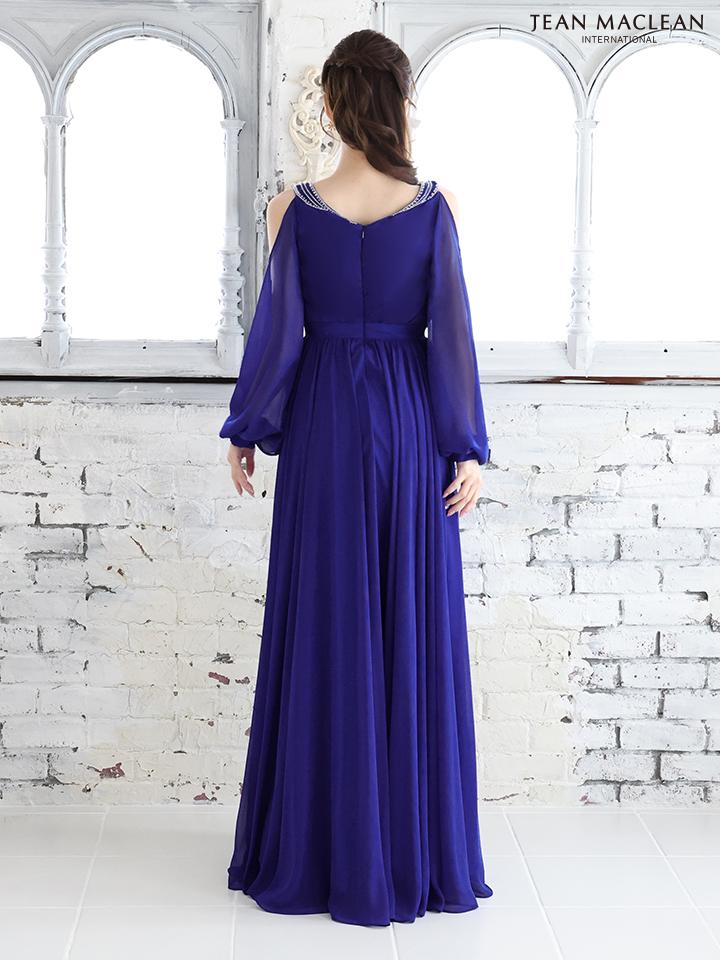 JEAN MACLEAN ジャンマクレーン ロングスリーブ/オープンショルダー/シフォン/プリーツ/ロングドレス ja51764