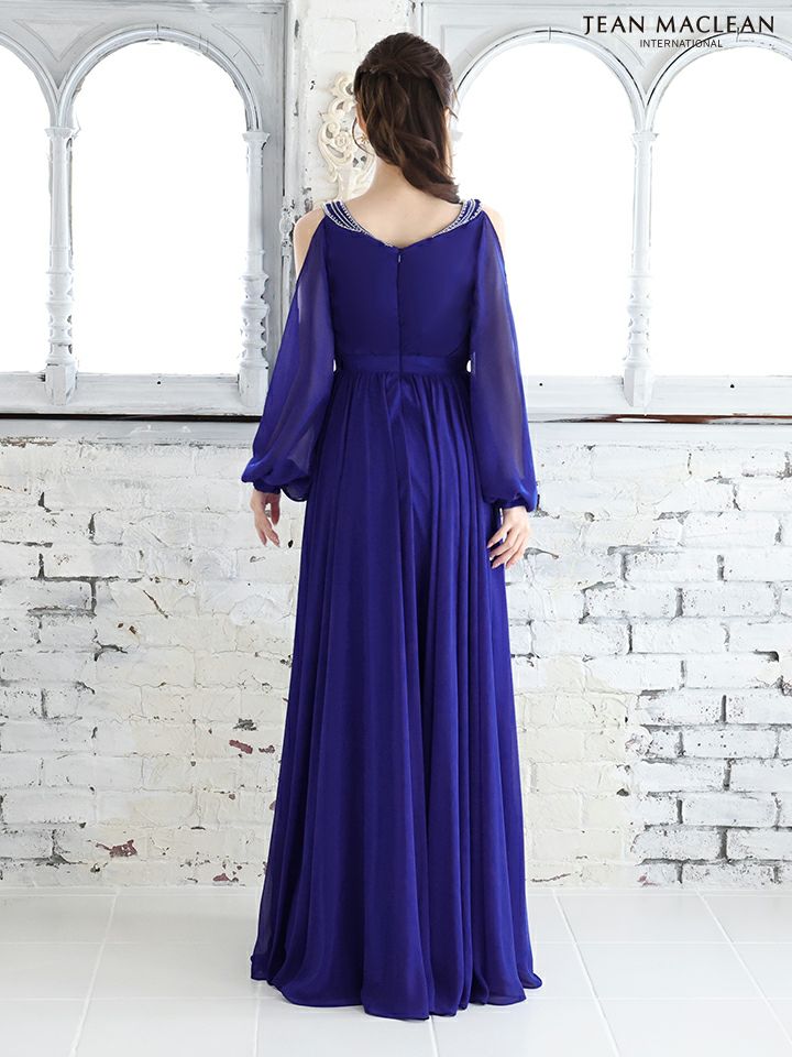 JEAN MACLEAN ジャンマクレーン ロングスリーブ/オープンショルダー/シフォン/プリーツ/ロングドレス ja51764