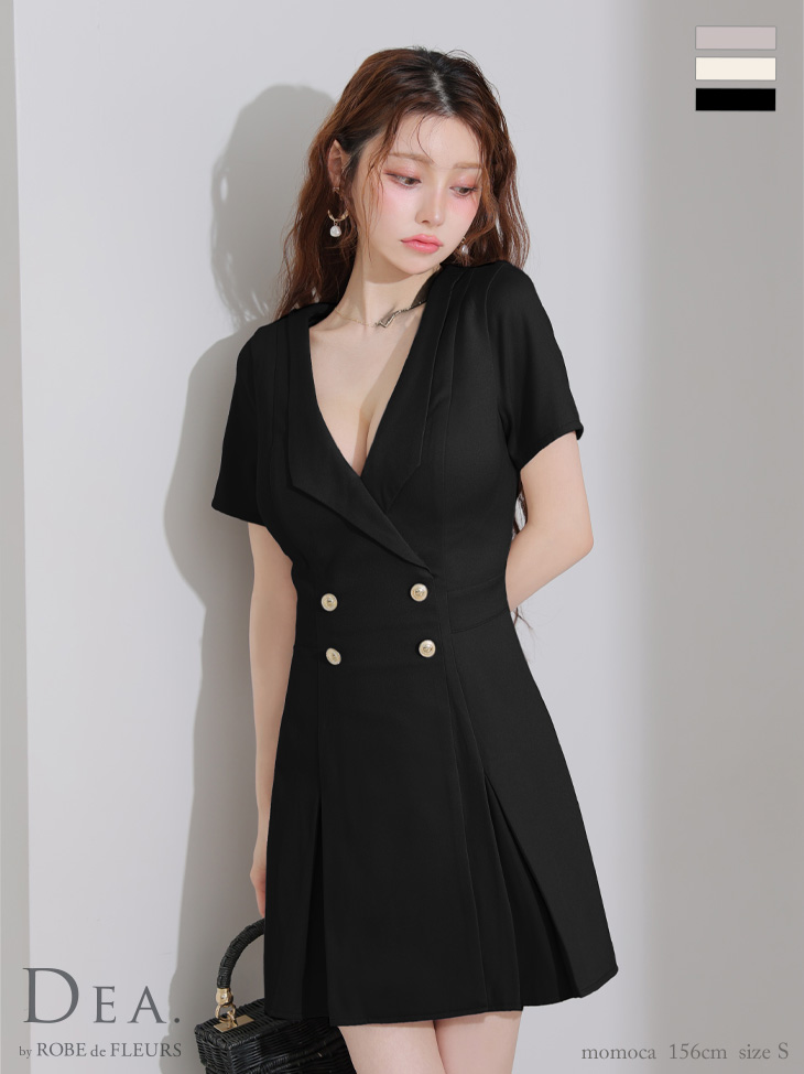 DEA. ディア バイ ローブドフルール 襟付きダブルボタンプリーツ半袖ミニキャバドレス de4207-c