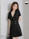 DEA. ディア バイ ローブドフルール 襟付きダブルボタンプリーツ半袖ミニキャバドレス de4207-c