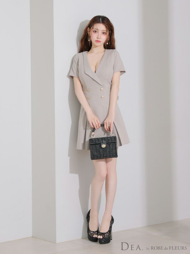 DEA. ディア バイ ローブドフルール 襟付きダブルボタンプリーツ半袖ミニキャバドレス de4207-c